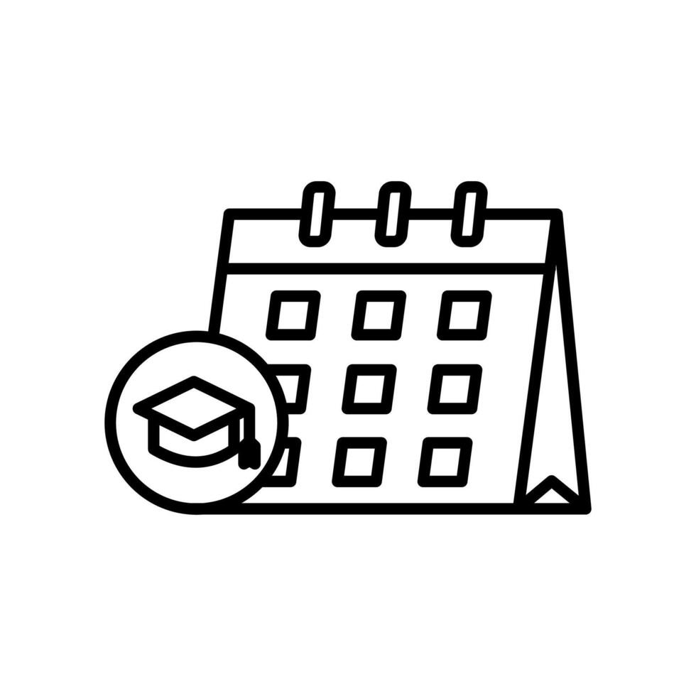 academic calendar icon, Graphic of graduation cap and calendar, suitable for academic or graduationrelated designs, school promotions, educational planning, or calendar illustrations. vector