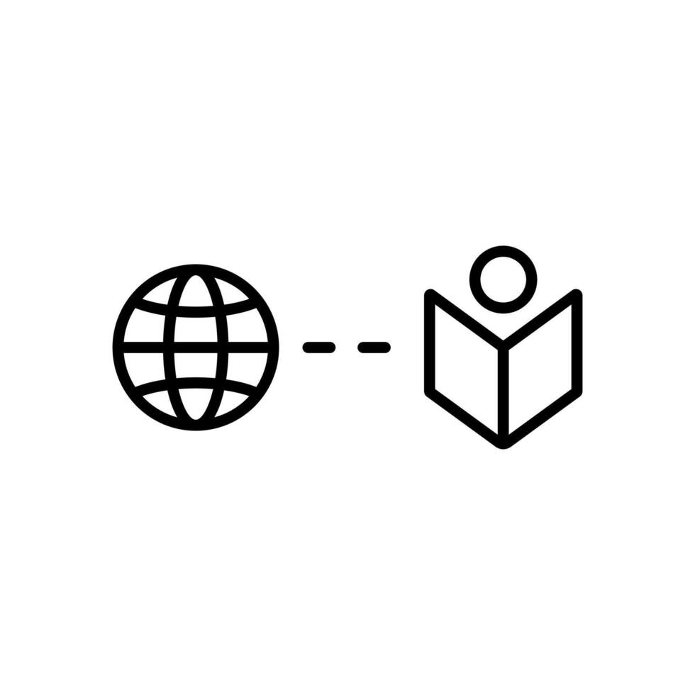 online education icon, Global network concept graphic with a person reading book, perfect for illustrating worldwide connections in education and literacy projects. vector