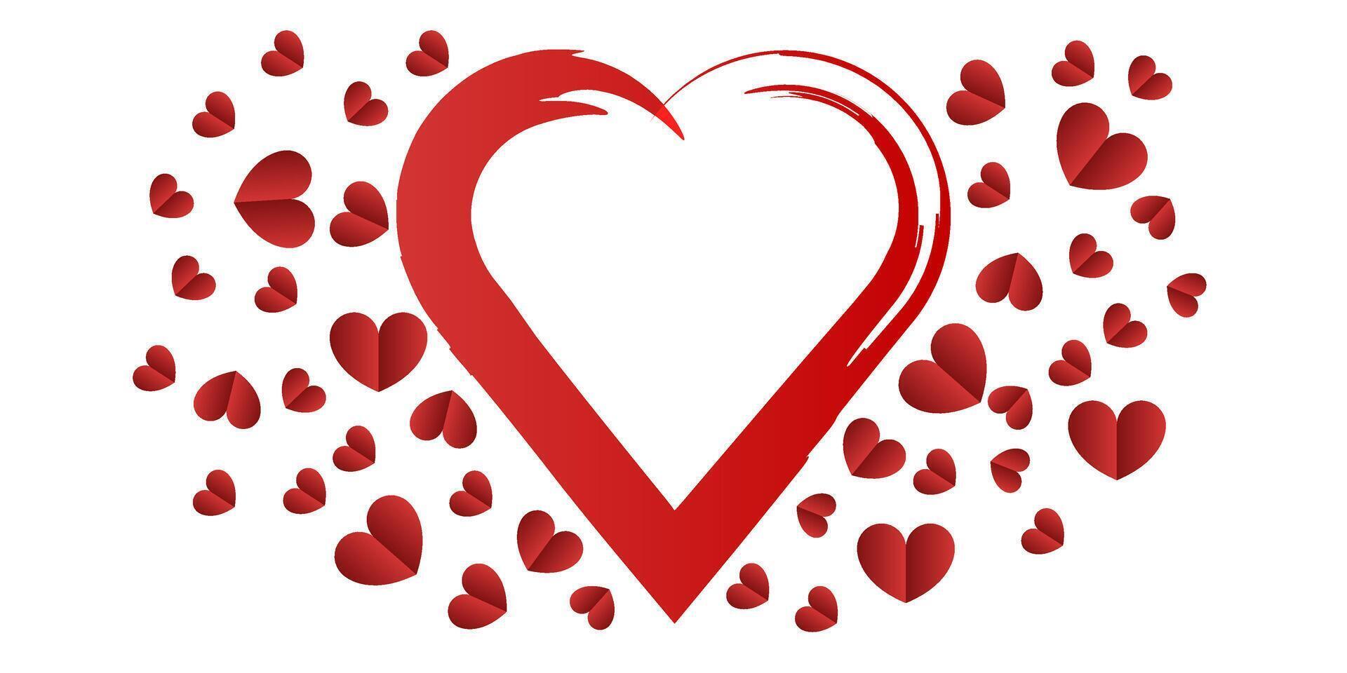 Red heart shaped frame with papercut hearts sprinkled vector