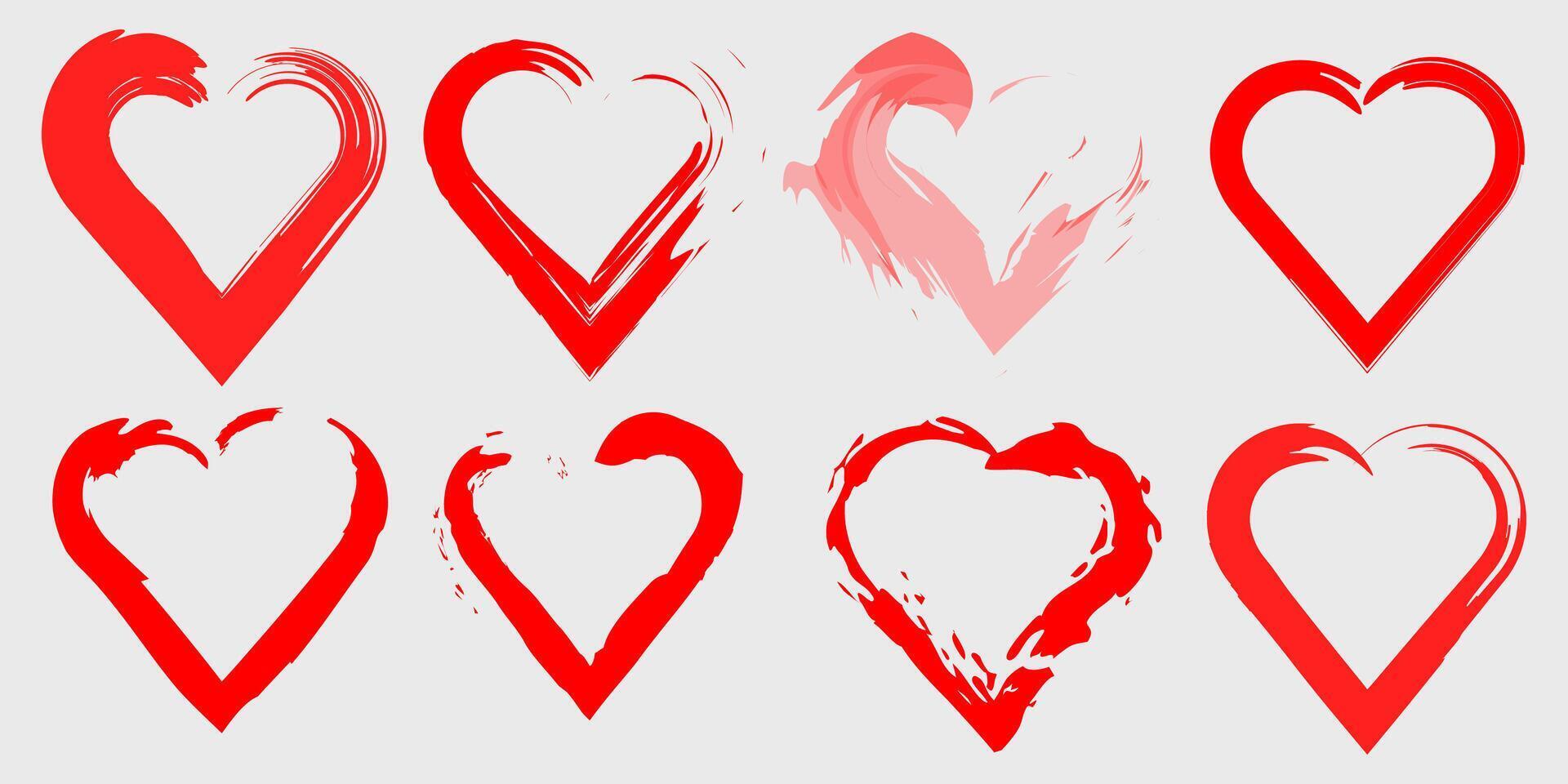 Set of heart shape frame with brush painting vector