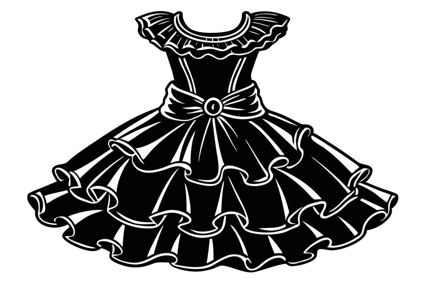 Black gothic dress with puffy ruffles vector
