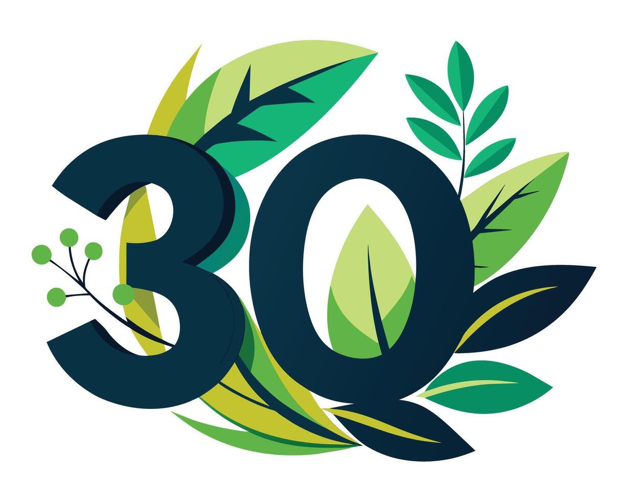 Decorative numeral decorated with branches and leaves vector