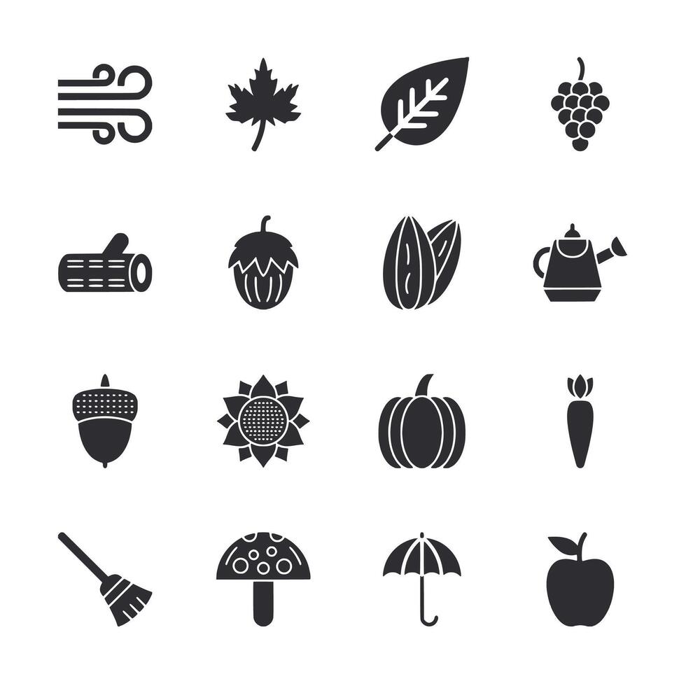 A collection of black and white icons for various fruits and vegetables vector