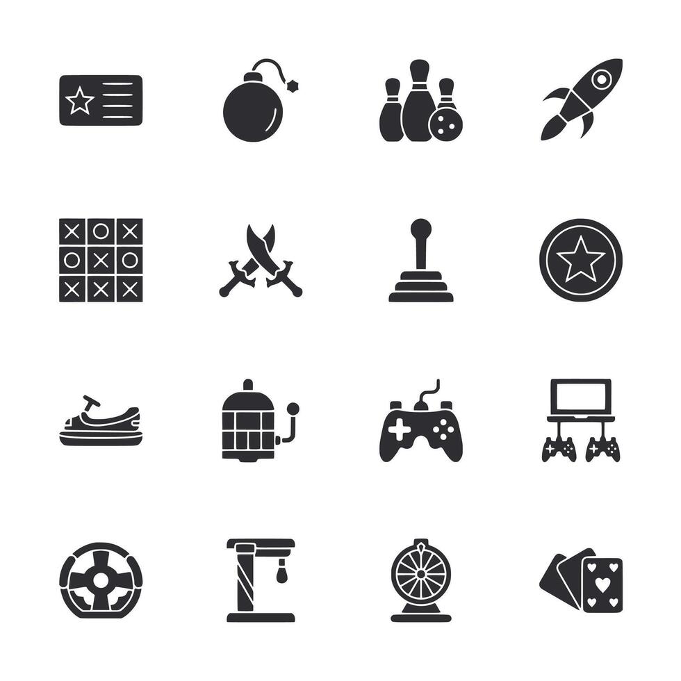 A set of icons for various games and activities, including a bomb, a gun vector