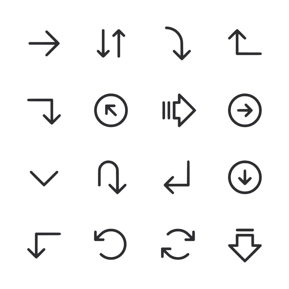 A set of arrows and other symbols in black vector