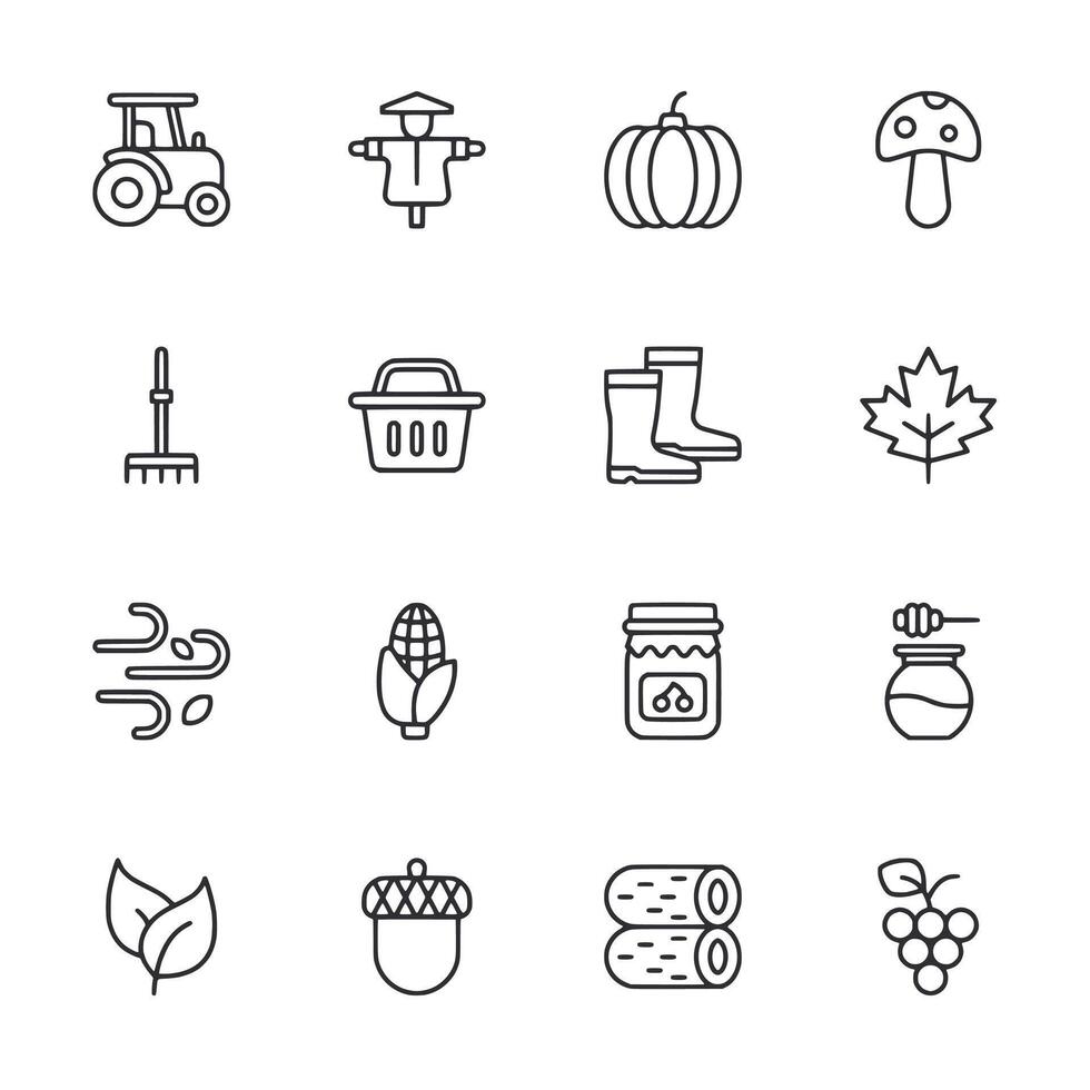 A collection of farm and harvest related icons vector