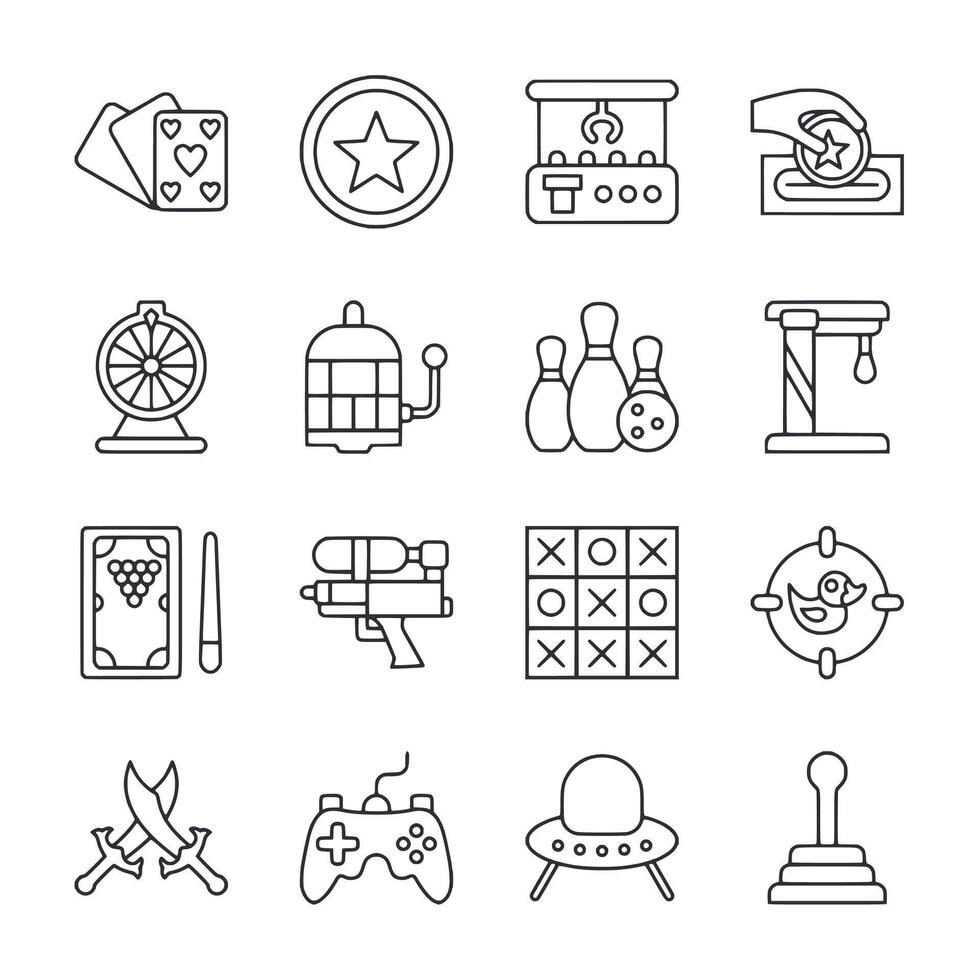 A set of icons for various games and activities, including a deck of cards vector