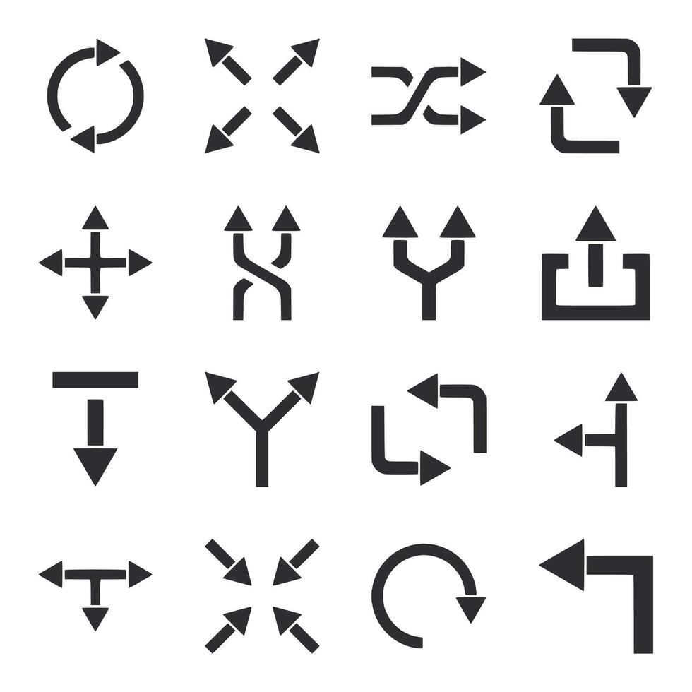 A set of black arrow icons with various shapes and sizes vector