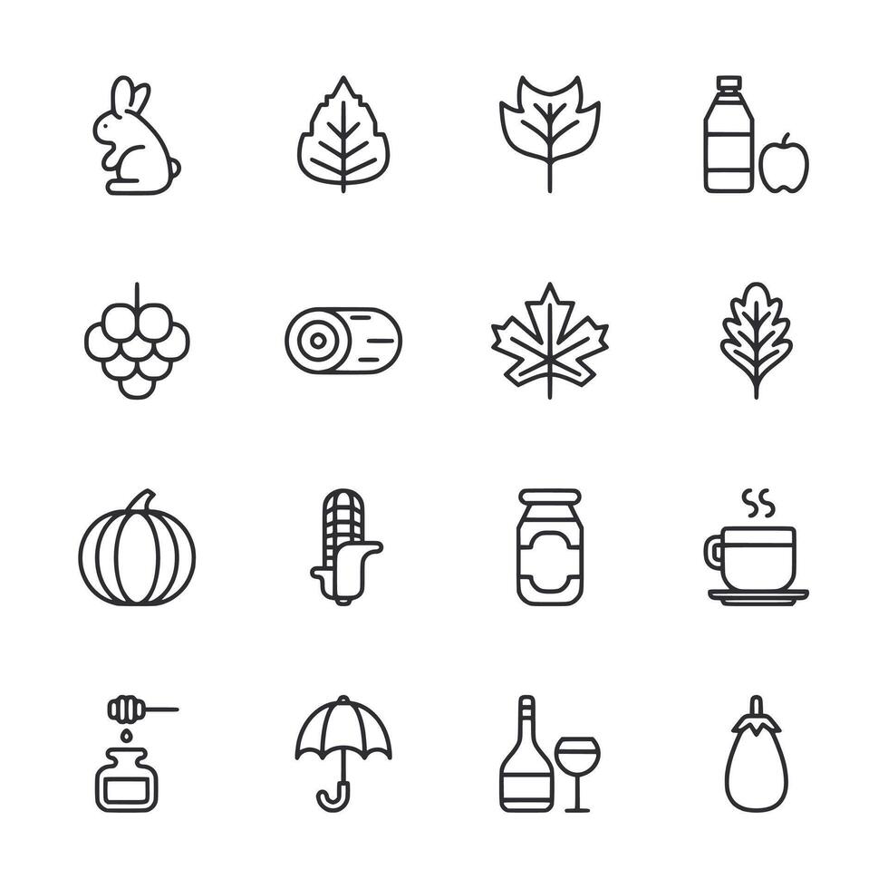 A set of icons for fall season, including apples, pumpkins, and leaves vector