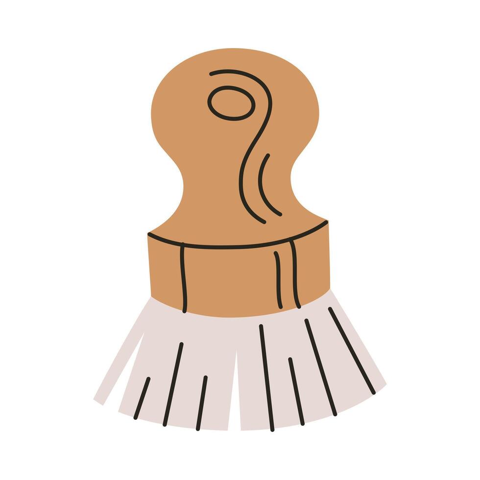 illustration of flat cartoon brush with wooden handle and bristles. Minimalist cleaning tool design for household, bathroom, eco friendly decor, hygiene, and sustainable living vector