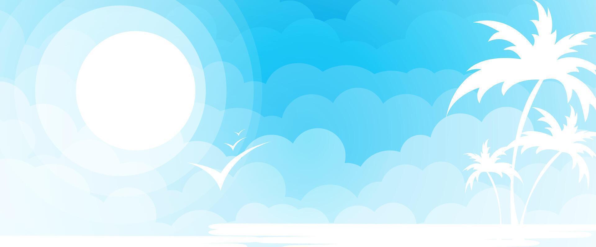 a blue sky with palm trees and a sun vector