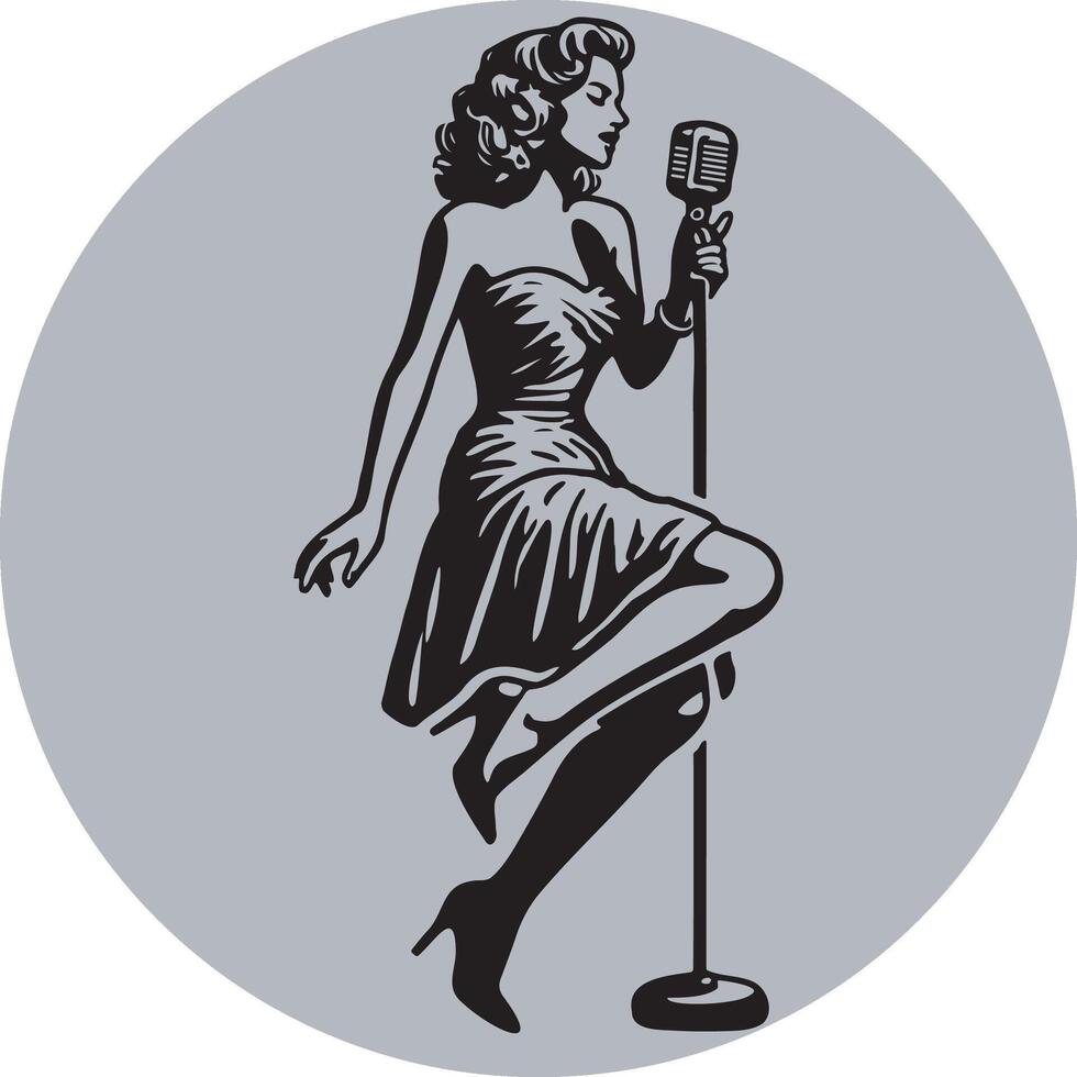 Vintage Female Jazz Singer Singing Illustration. vector