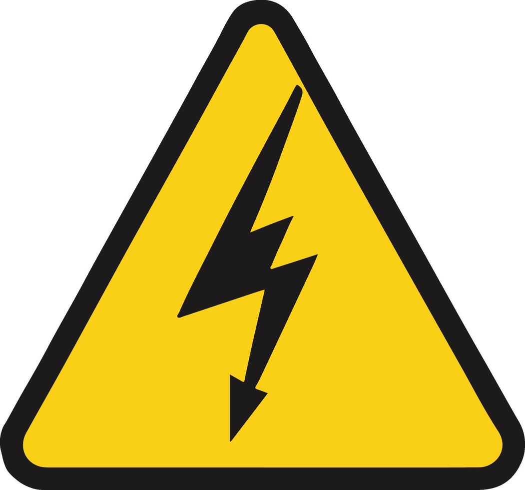 Warning sign yellow triangle black border lightning bolt symbol. vector