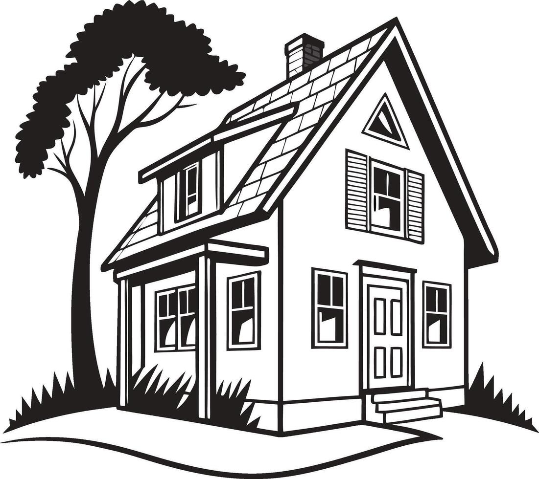 Black and white illustration simple house. vector