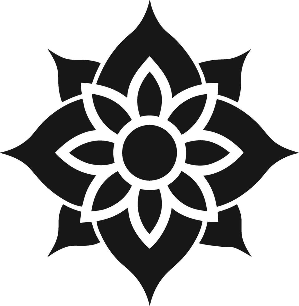 Black and white geometric flower and symmetrical mandala design. vector