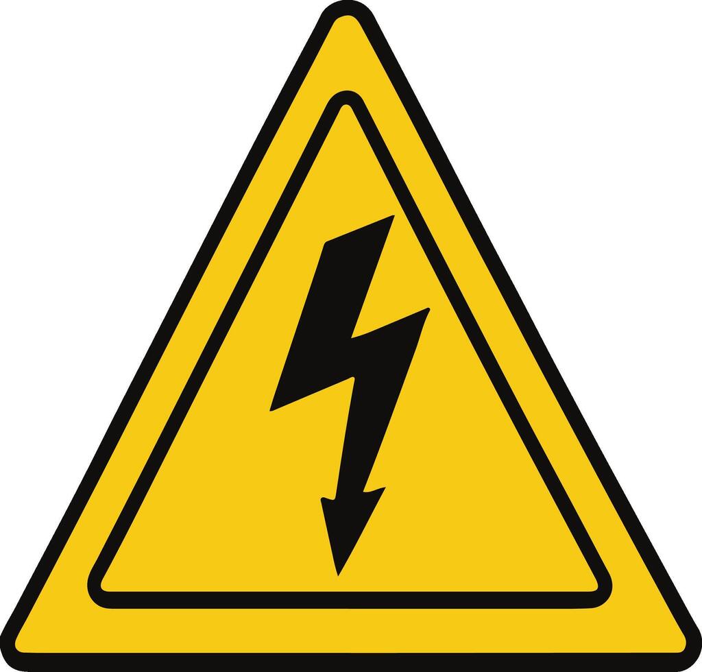Yellow warning sign black lightning bolt symbol. vector