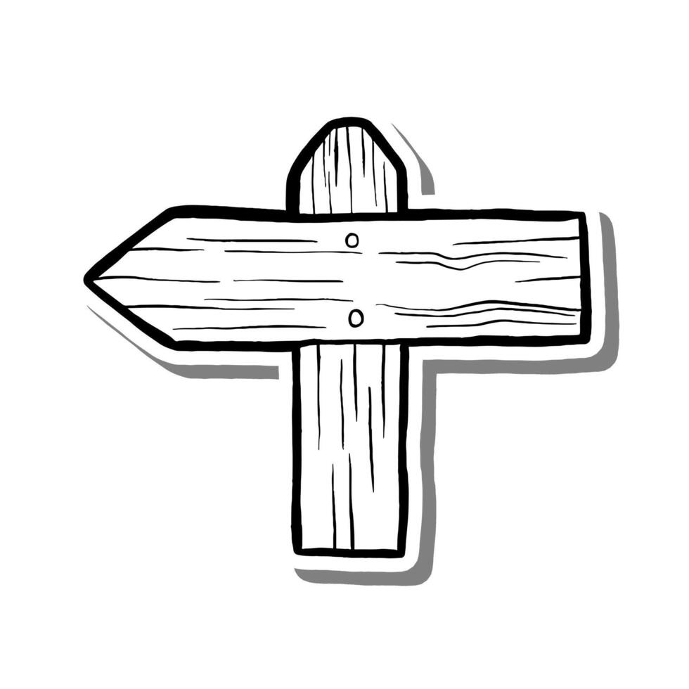 Left Sign Post Outline on white silhouette and gray shadow. Hand drawn cartoon style. illustration for decorate and any design. vector