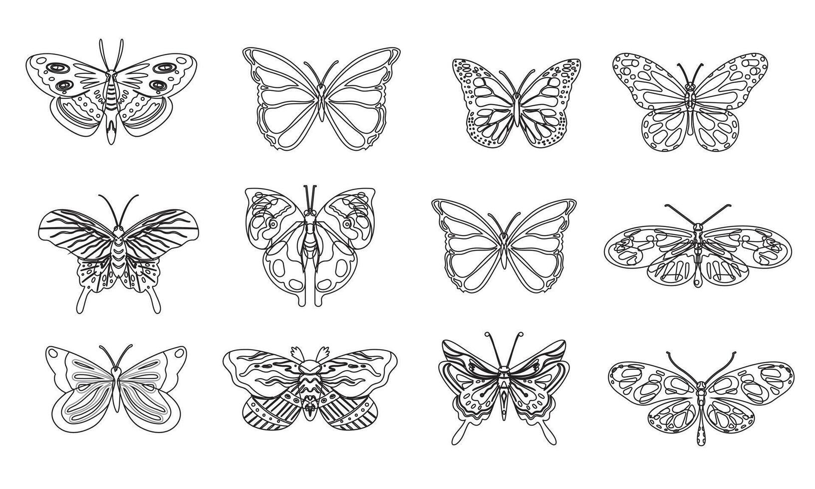 Linear flat butterfly outline collection butterfly Outline design vector