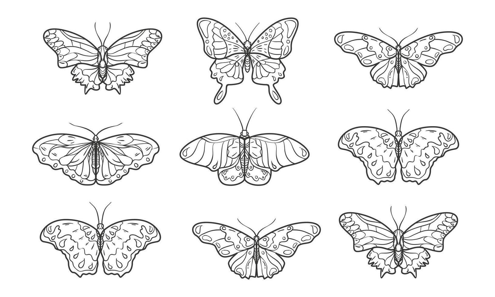 Hand drawn butterfly outline pack butterfly outline design vector
