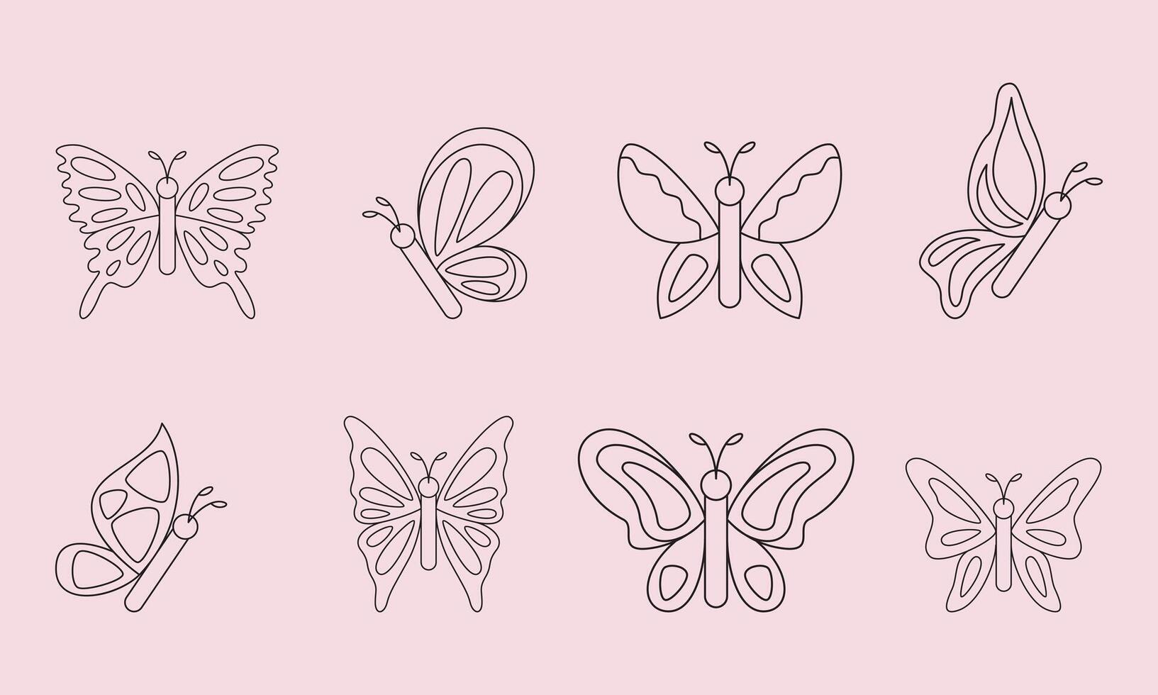 Hand drawn butterfly outline pack design butterfly vector