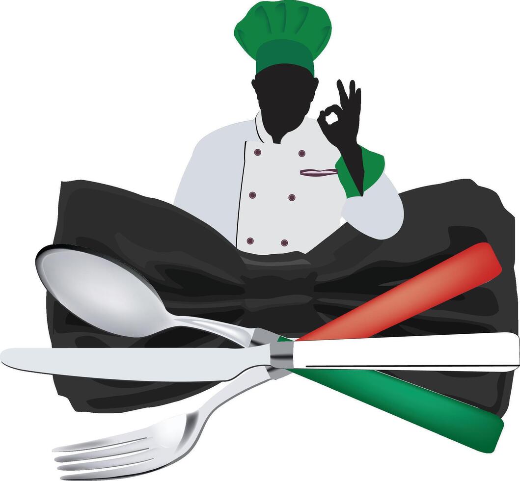 Italian chef with fork and knife vector