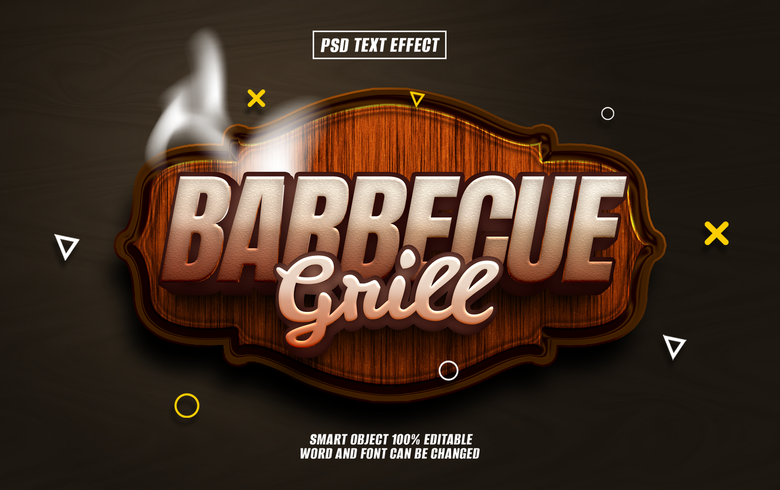 3D wooden sign with BBQ Grill text, smoky effect, editable. psd