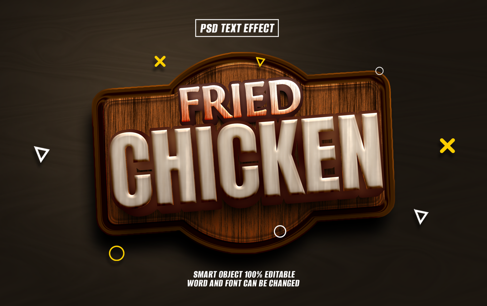 3D wooden sign with Fried Chicken text, ideal for restaurant menus or food promotions. psd