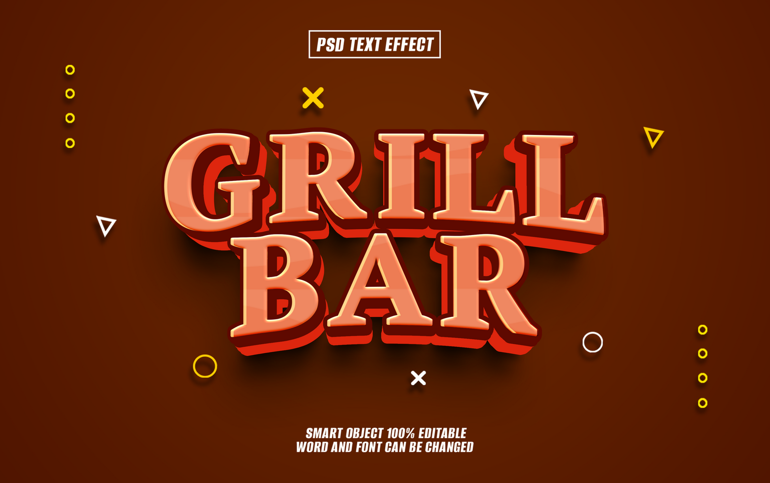 3D text effect design Grill Bar in red and orange on brown background. psd