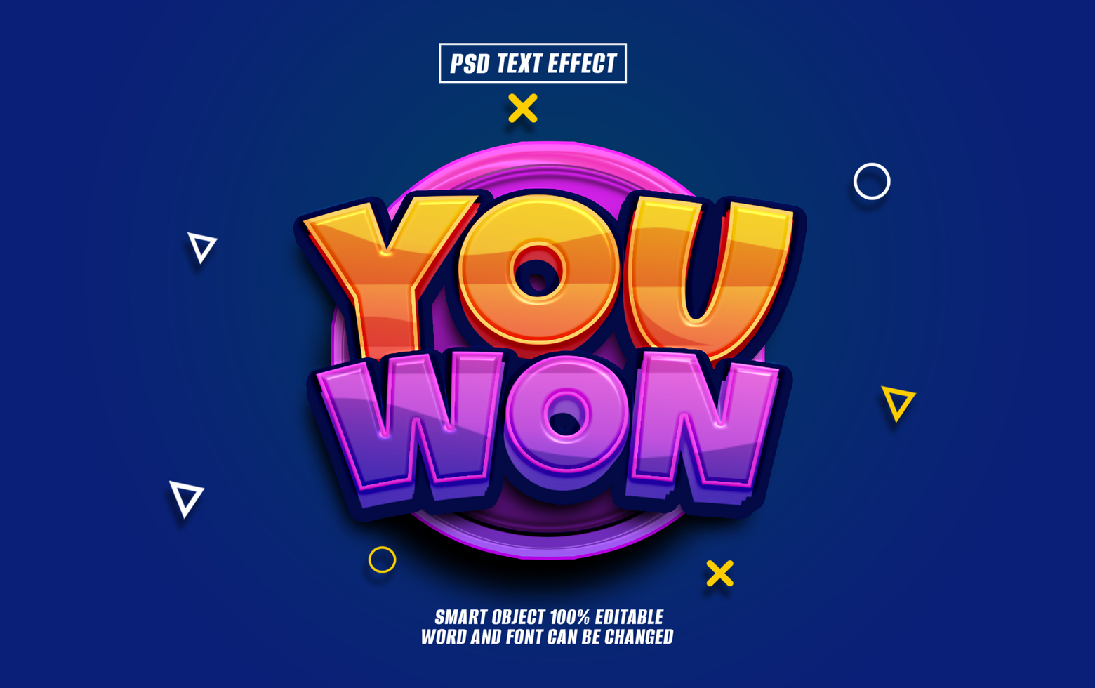 YOU WON Text Effect, on Blue Background psd