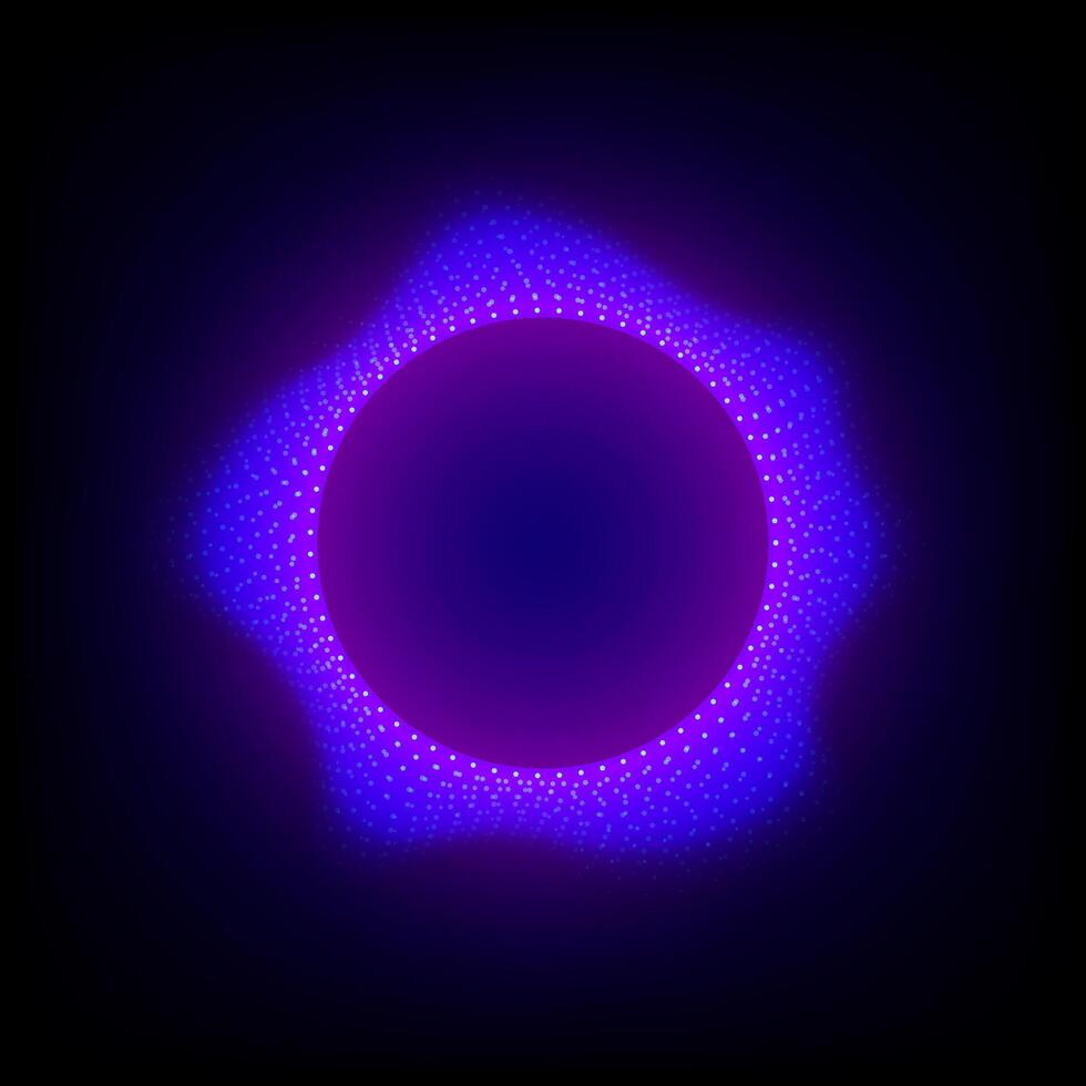 A glowing abstract black background with blue and violet circular patterns and bright energy elements. Technology and AI concept. vector