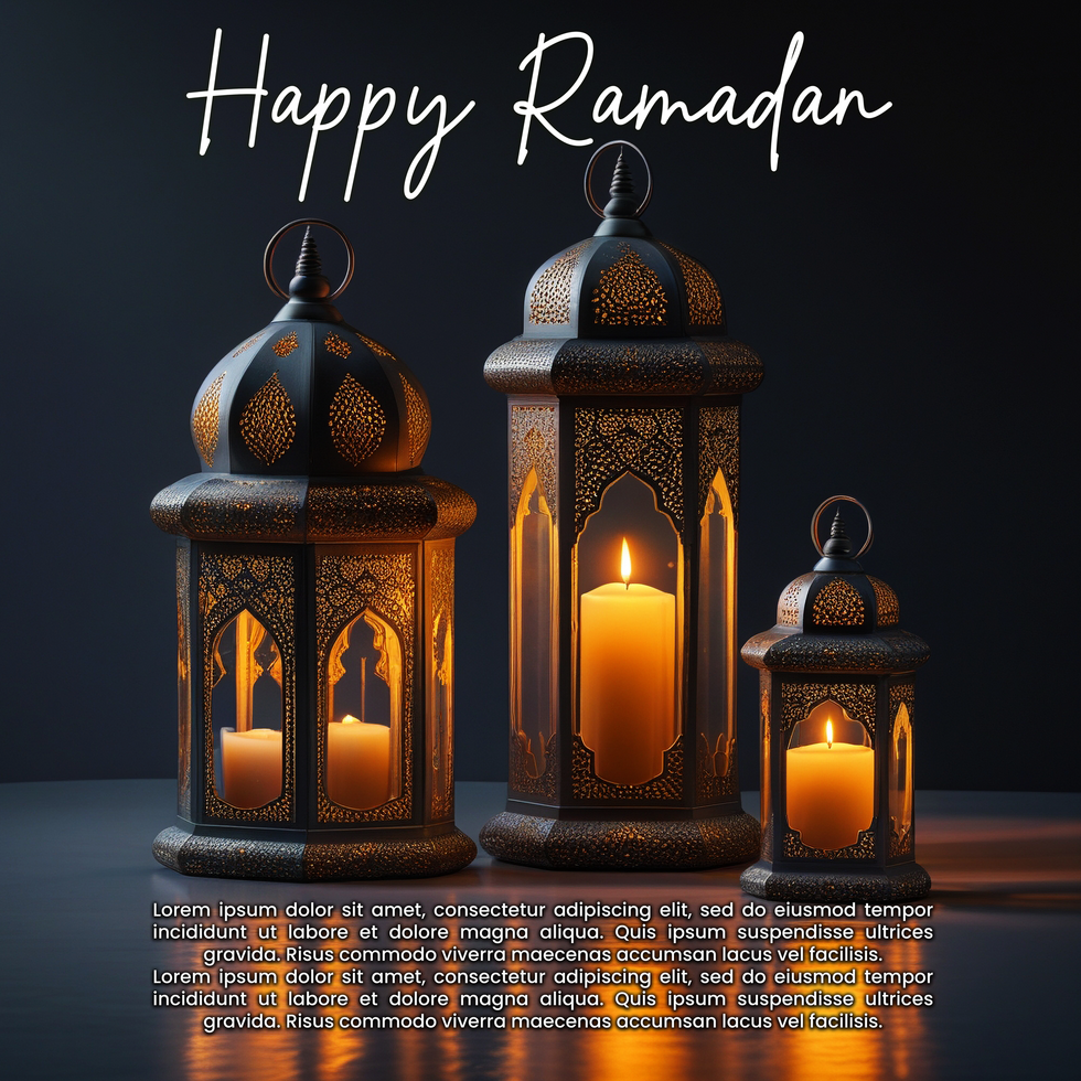 Ramadan sale poster with arabic lantern and islamic frame in golden background psd