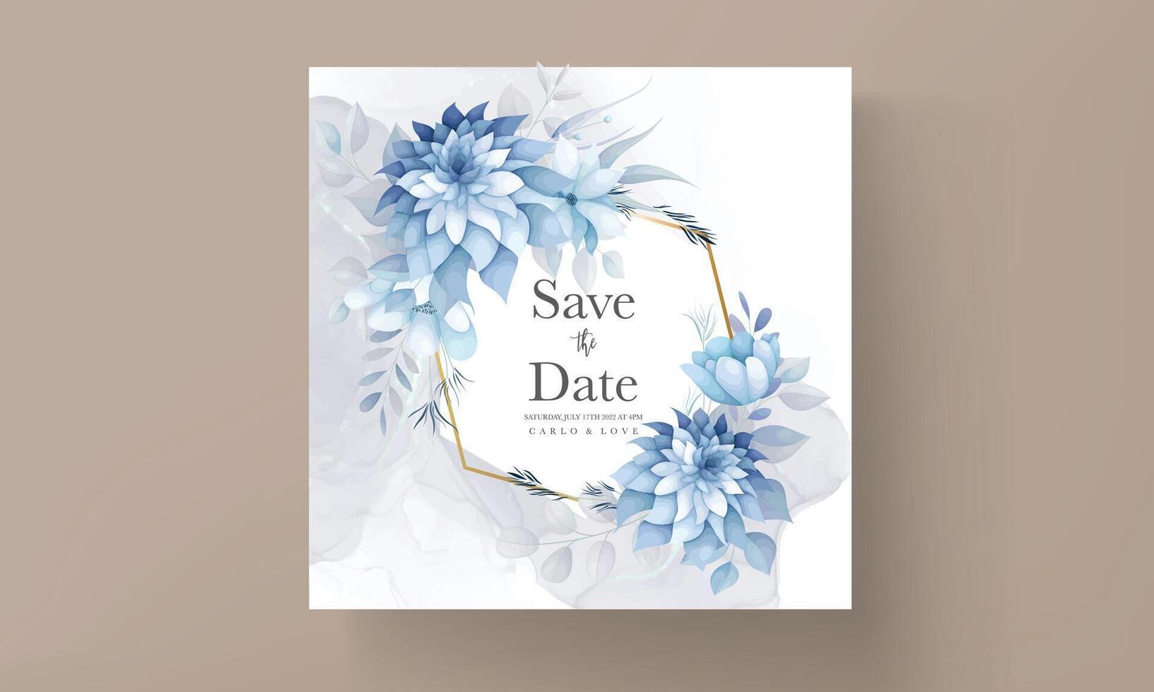luxury white blue floral wedding invitation card vector