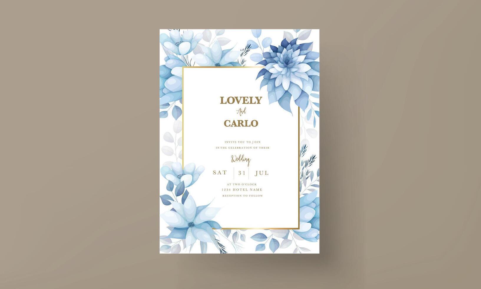 beautiful wedding invitation card with soft blue floral vector