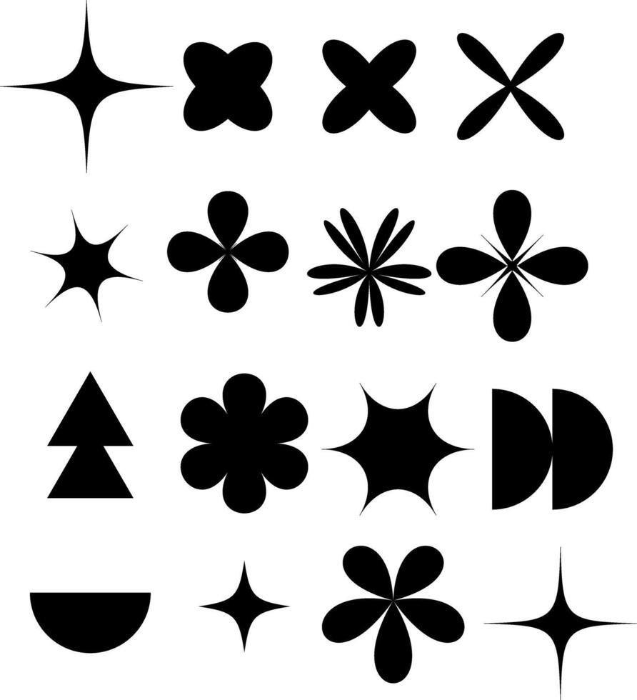 A set of black and white shapes with various shapes vector
