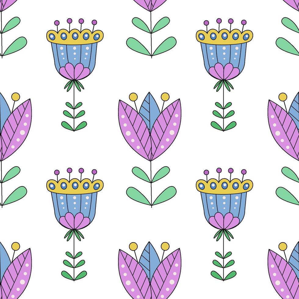 Seamless floral pattern with hand-drawn abstract plants vector