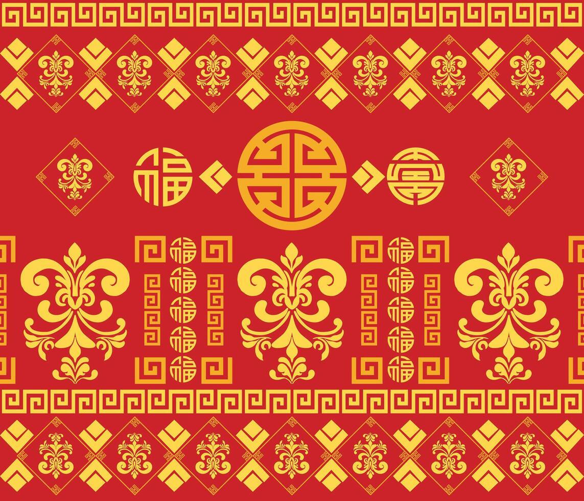 Pattern oriental chinese new year on red color background, illustration vector