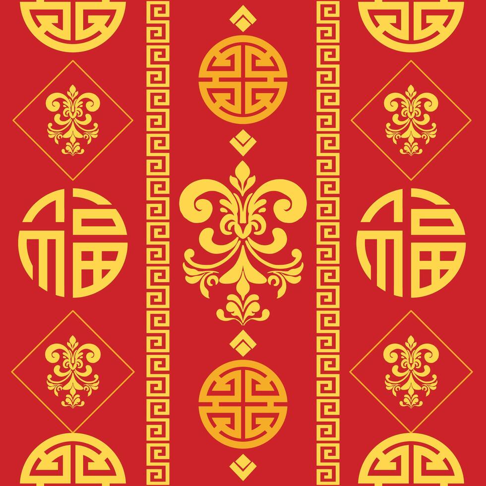 Chinese gold pattern oriental for New Year on red color background, illustration vector