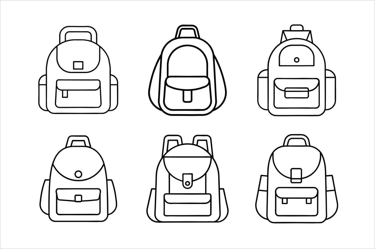 Backpack line art icon set vector