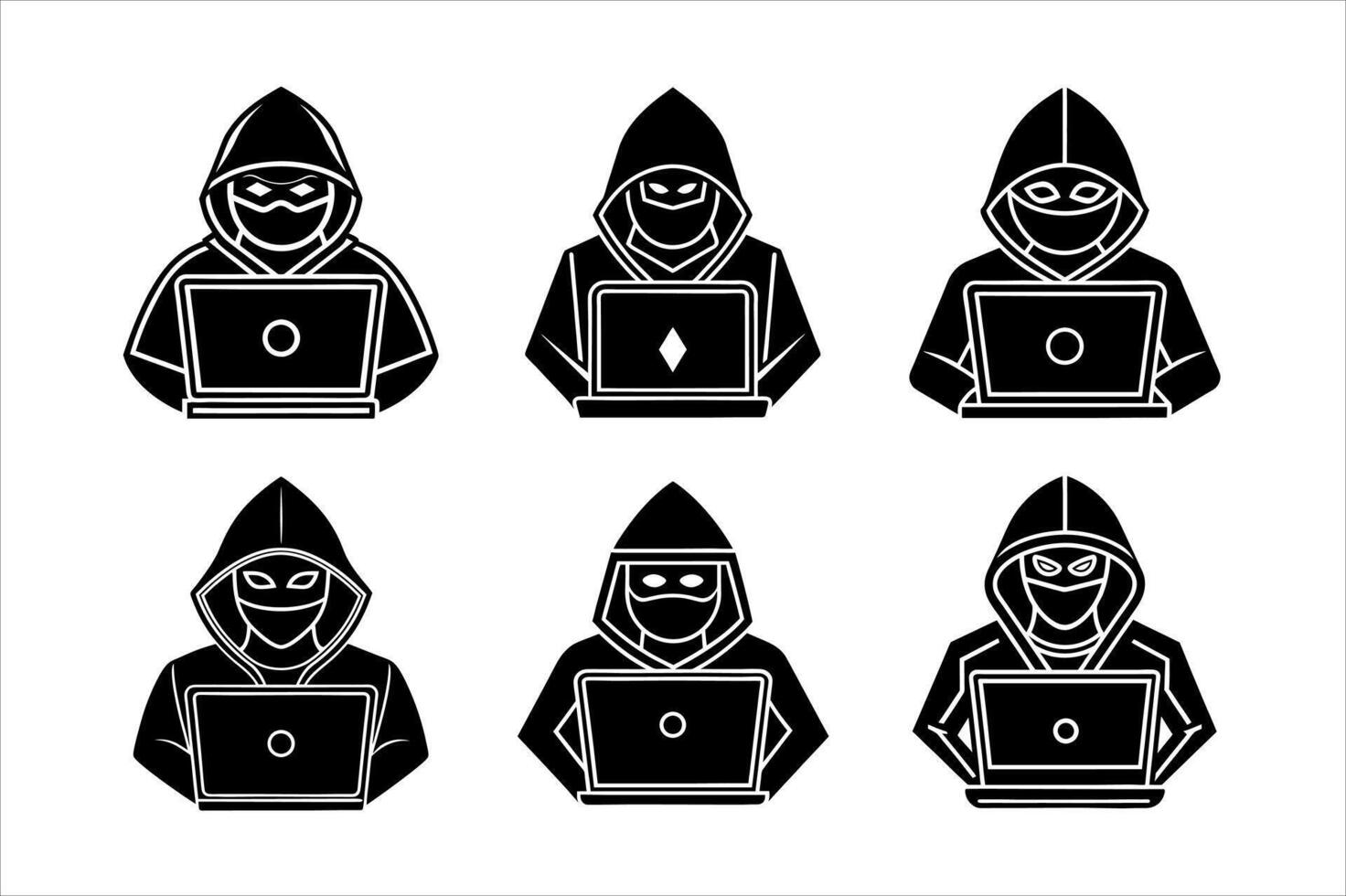 hackers using laptops silhouette icon vector