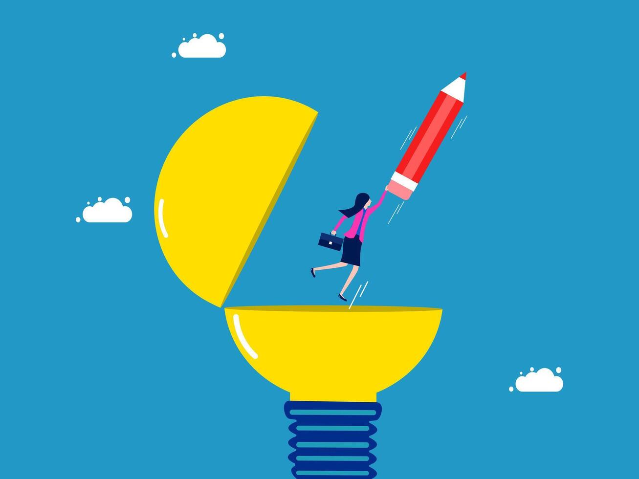 businessman with a red pencil in a light bulb vector