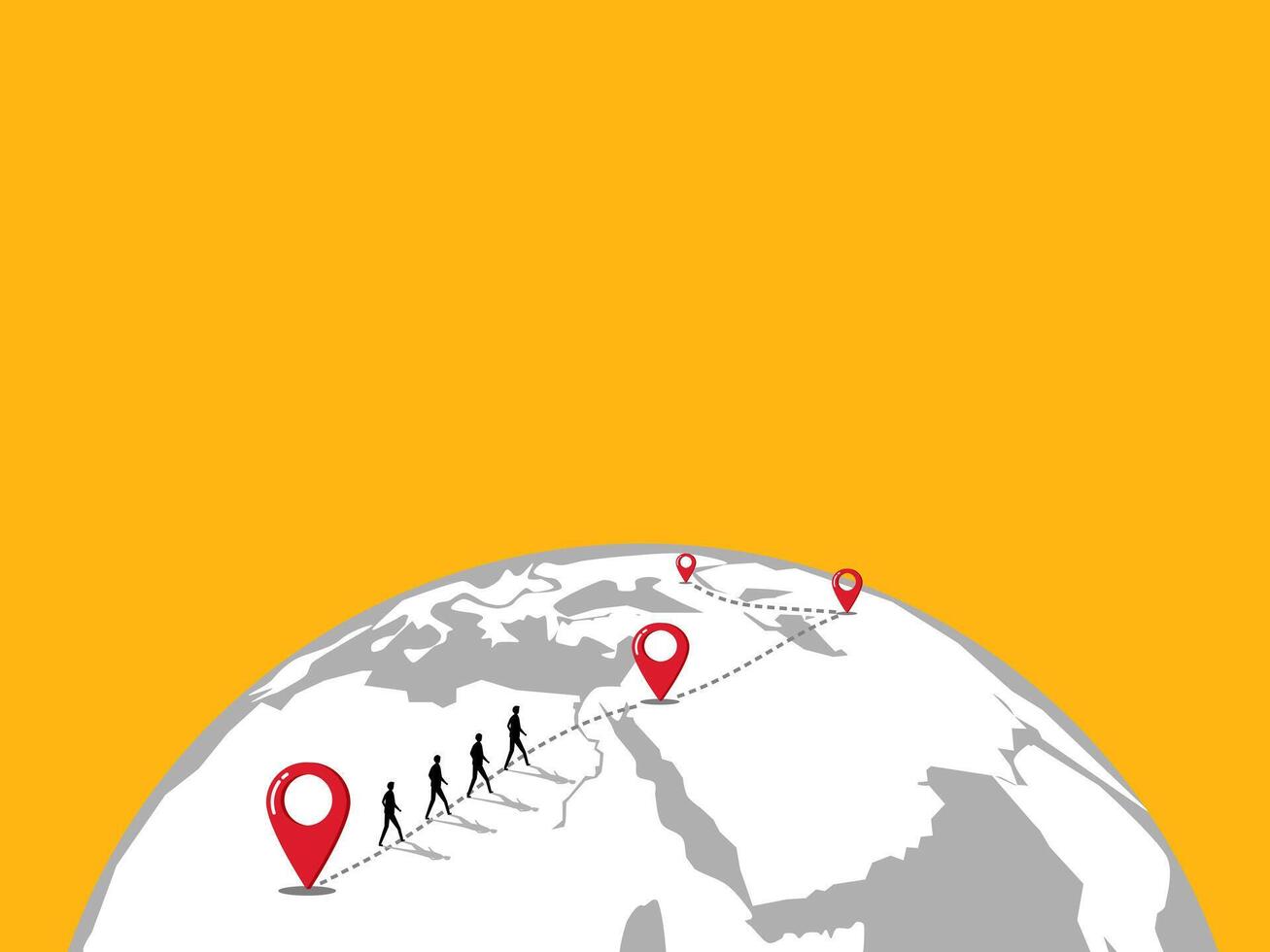 Business team walk along the world map pins, expand branches, travel, search for new businesses vector