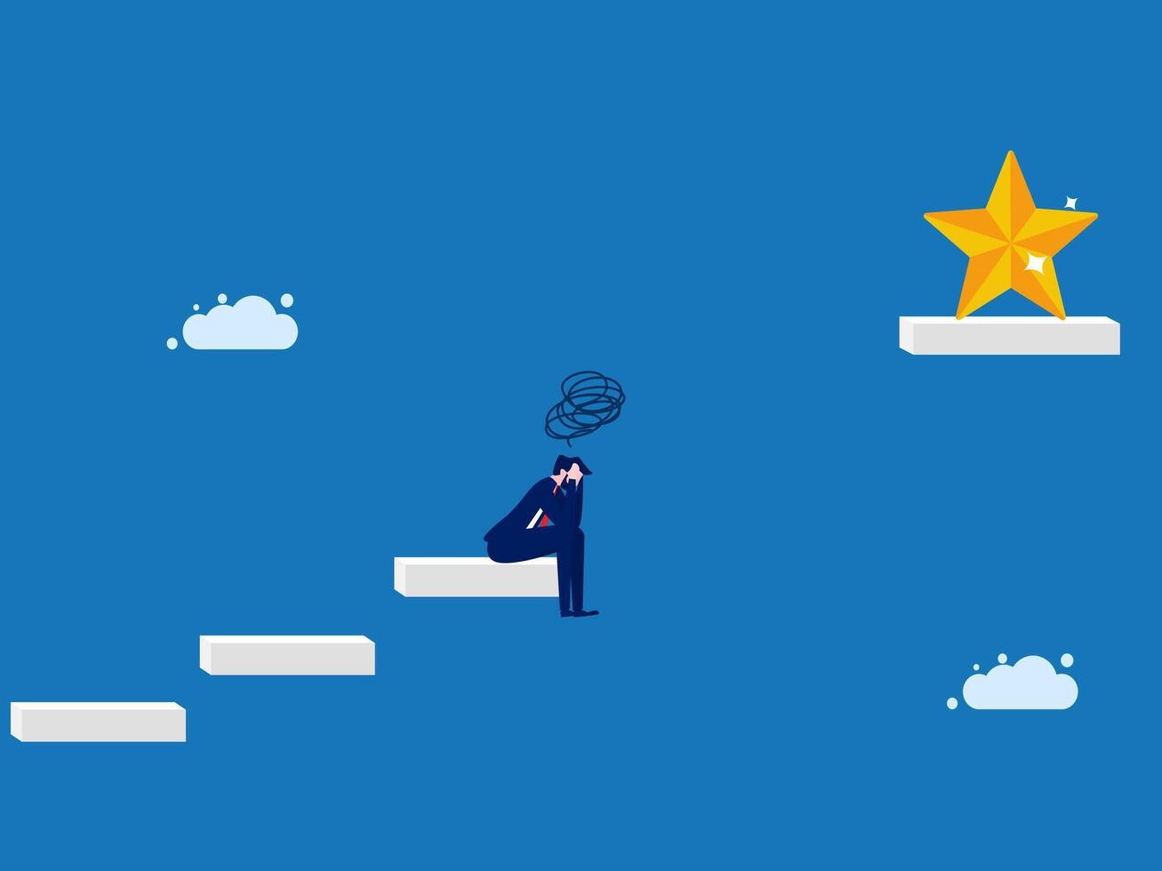 Problems, obstacles, not successful, the businessman is sad about the gap between the stairs and the stars vector