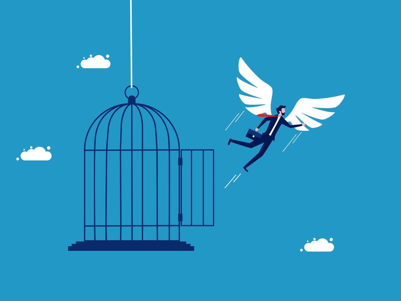 businessman flying out of a cage with wings vector
