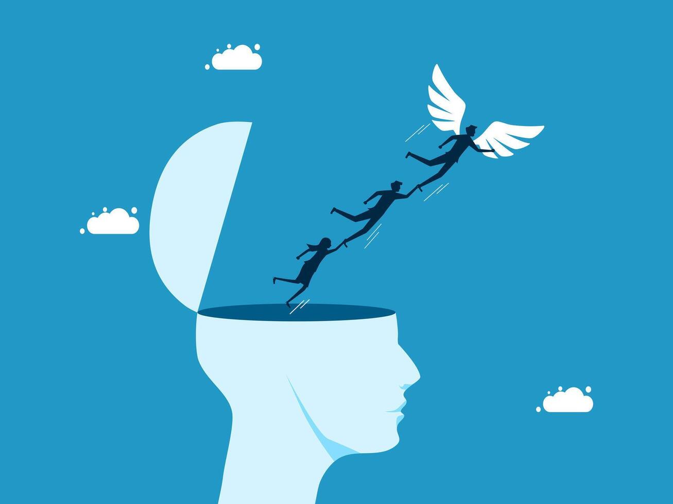 a man with wings flying out of the head vector