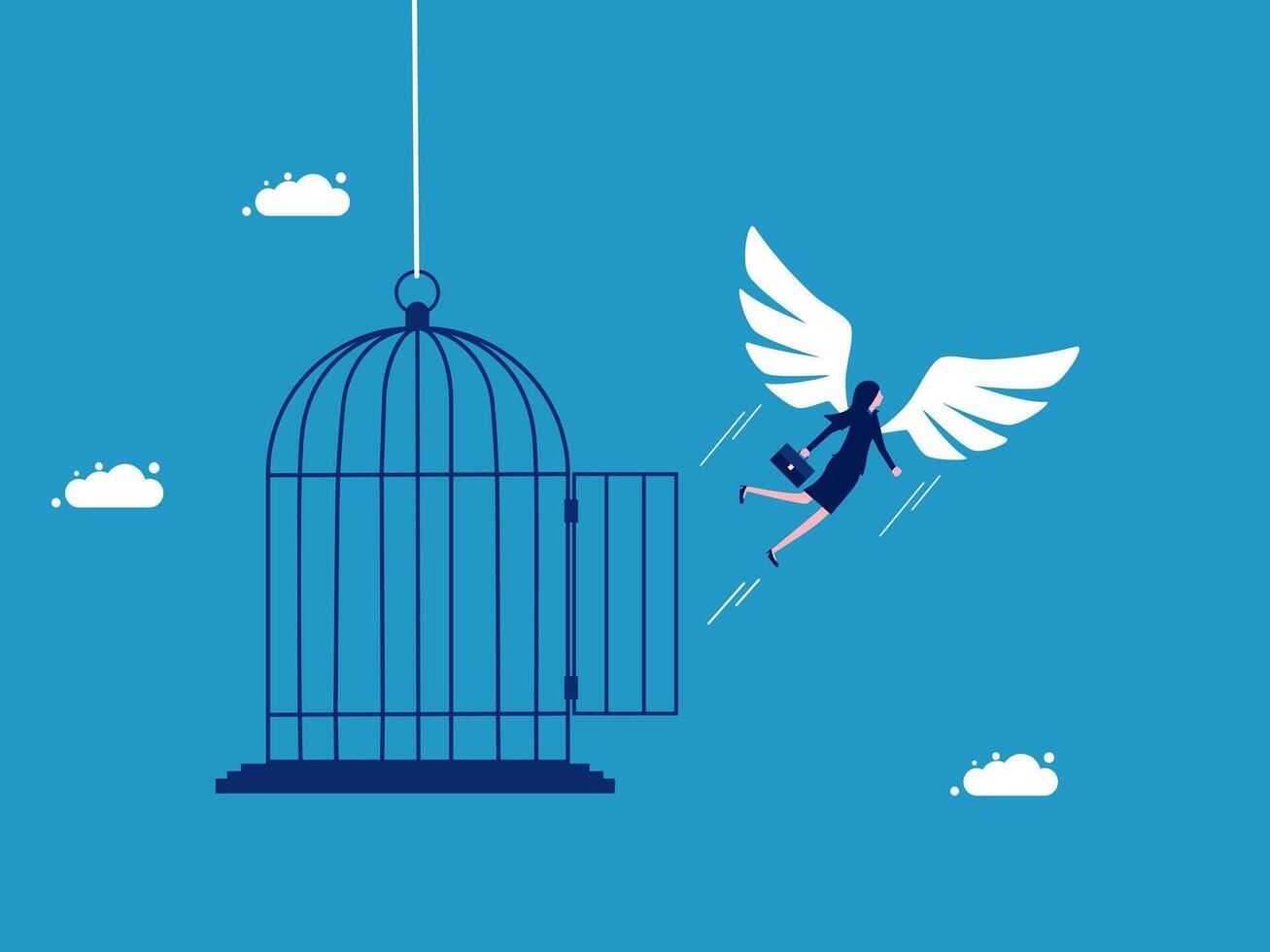 woman with wings flying out of a cage vector
