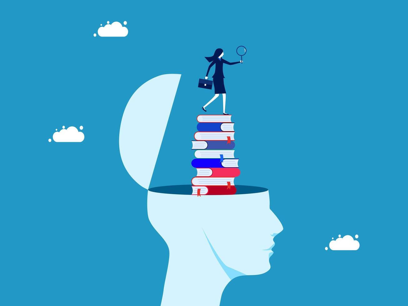 a woman standing on top of a stack of books vector