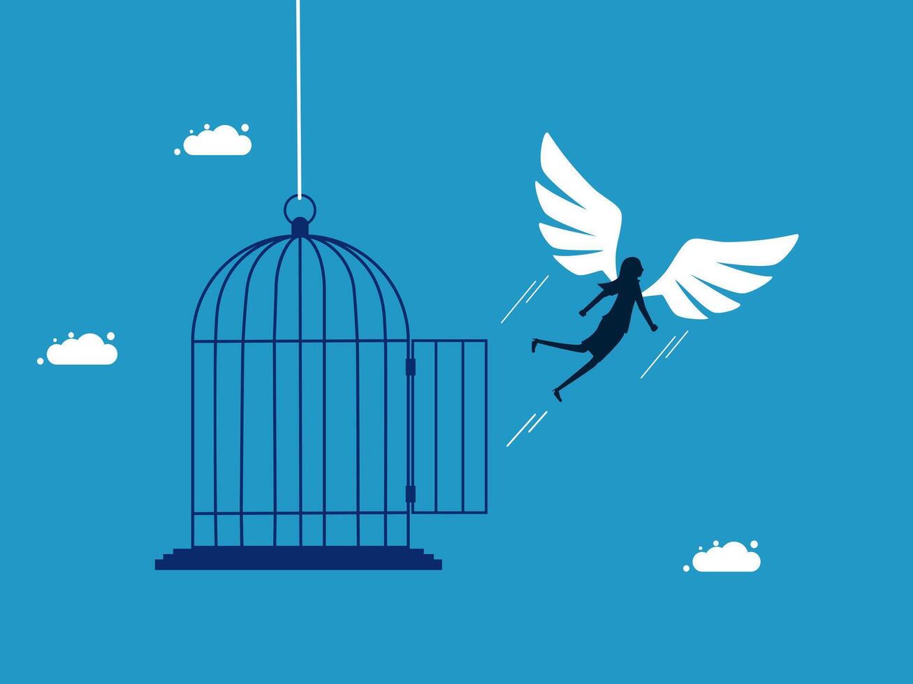 woman is fly out of a cage with wings vector