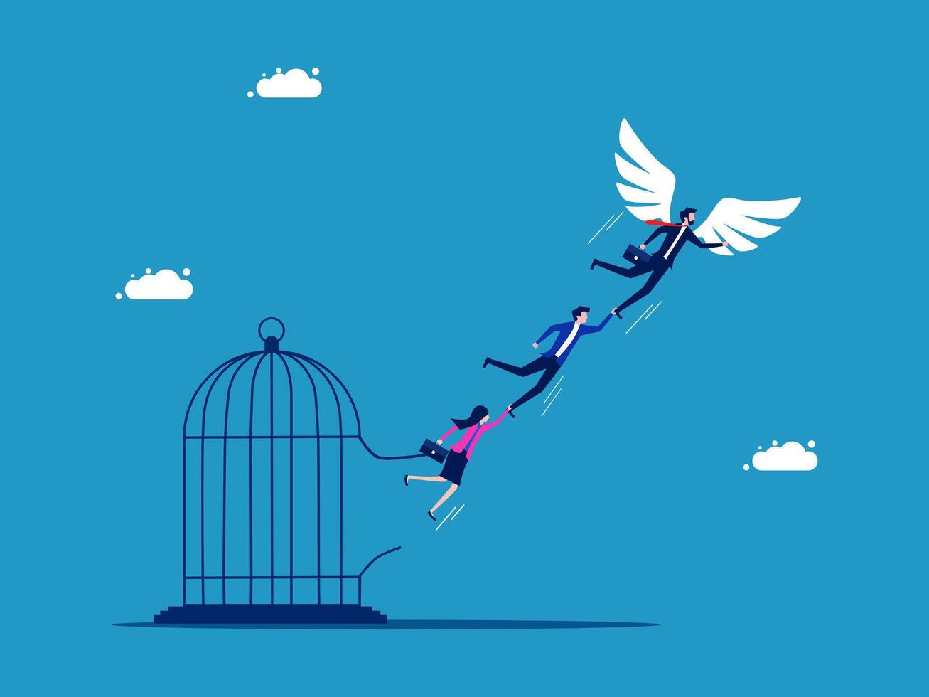 team business is flying out of a cage with an angel on top vector