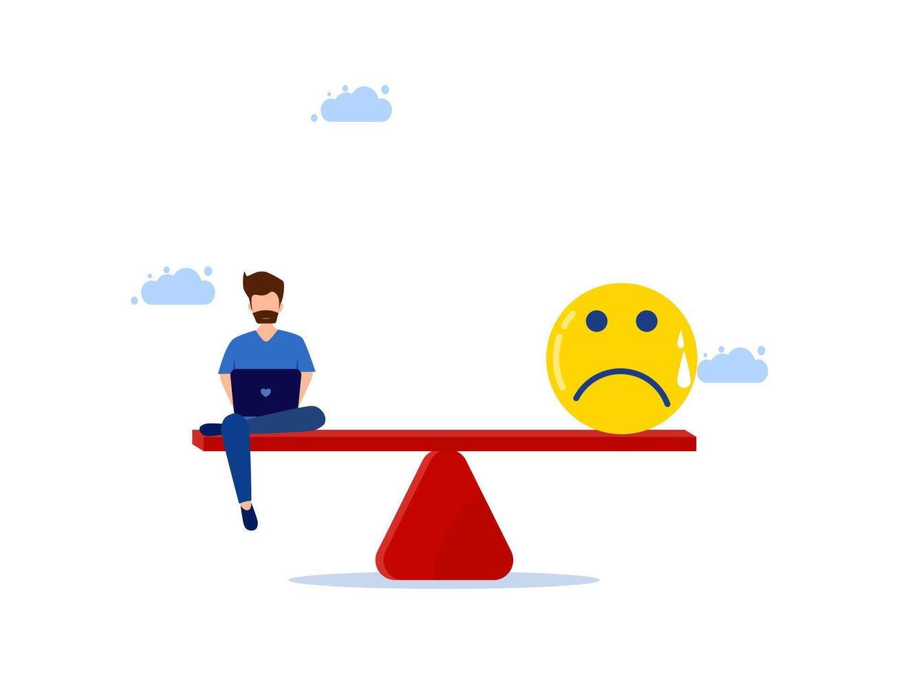 a man sitting on a seesaw with a sad face vector