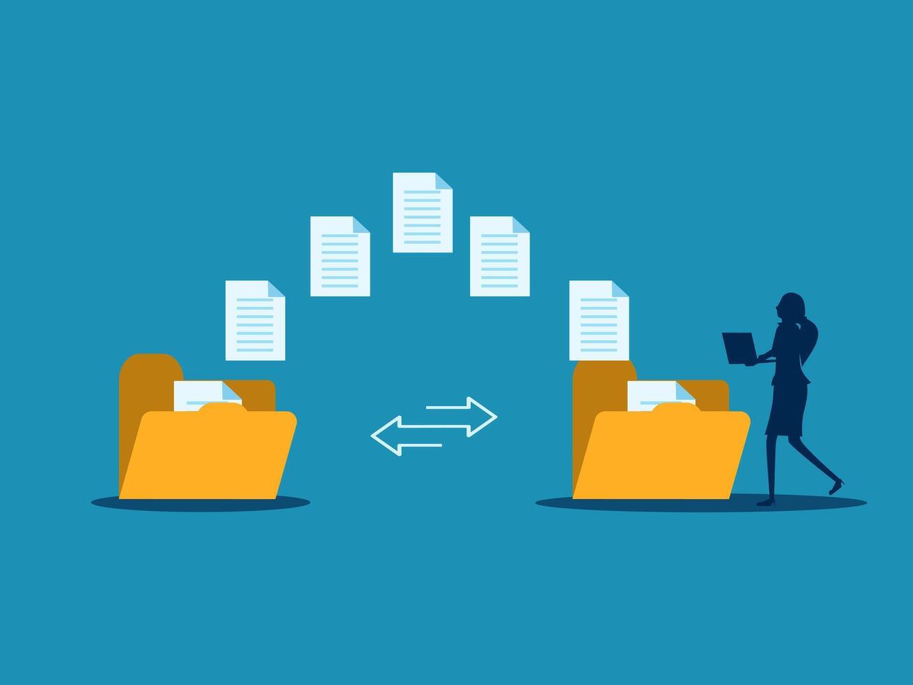 women send documents over the Internet, back up data, exchange files in folders vector